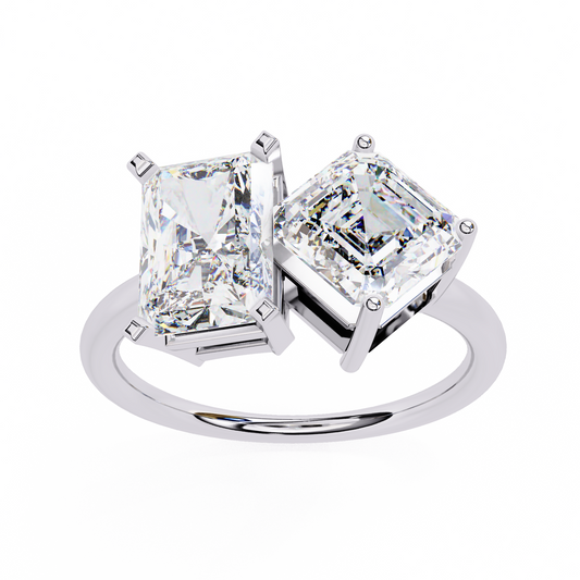 4.17 CT Radiant And Ascher Cut Lab Grown Diamond Unique Two Stone Sparkling Ring for her - HIGHCARAT DIAMONDS