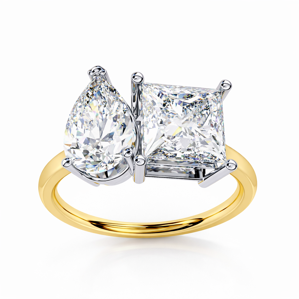 4.30 CT Pear And Princess Cut Cluster Two Diamond Antique Cut Promise Diamond Ring - HIGHCARAT DIAMONDS