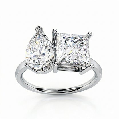 4.30 CT Pear And Princess Cut Cluster Two Diamond Antique Cut Promise Diamond Ring - HIGHCARAT DIAMONDS
