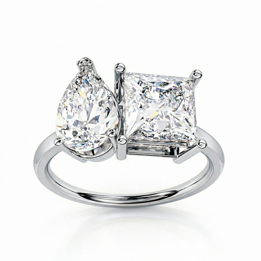 4.30 CT Pear And Princess Cut Cluster Two Diamond Antique Cut Promise Diamond Ring - HIGHCARAT DIAMONDS