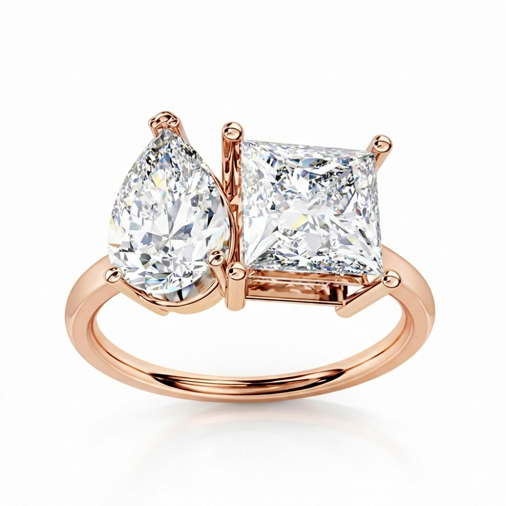 4.30 CT Pear And Princess Cut Cluster Two Diamond Antique Cut Promise Diamond Ring - HIGHCARAT DIAMONDS