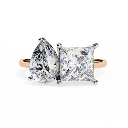 4.30 CT Pear And Princess Cut Cluster Two Diamond Antique Cut Promise Diamond Ring - HIGHCARAT DIAMONDS