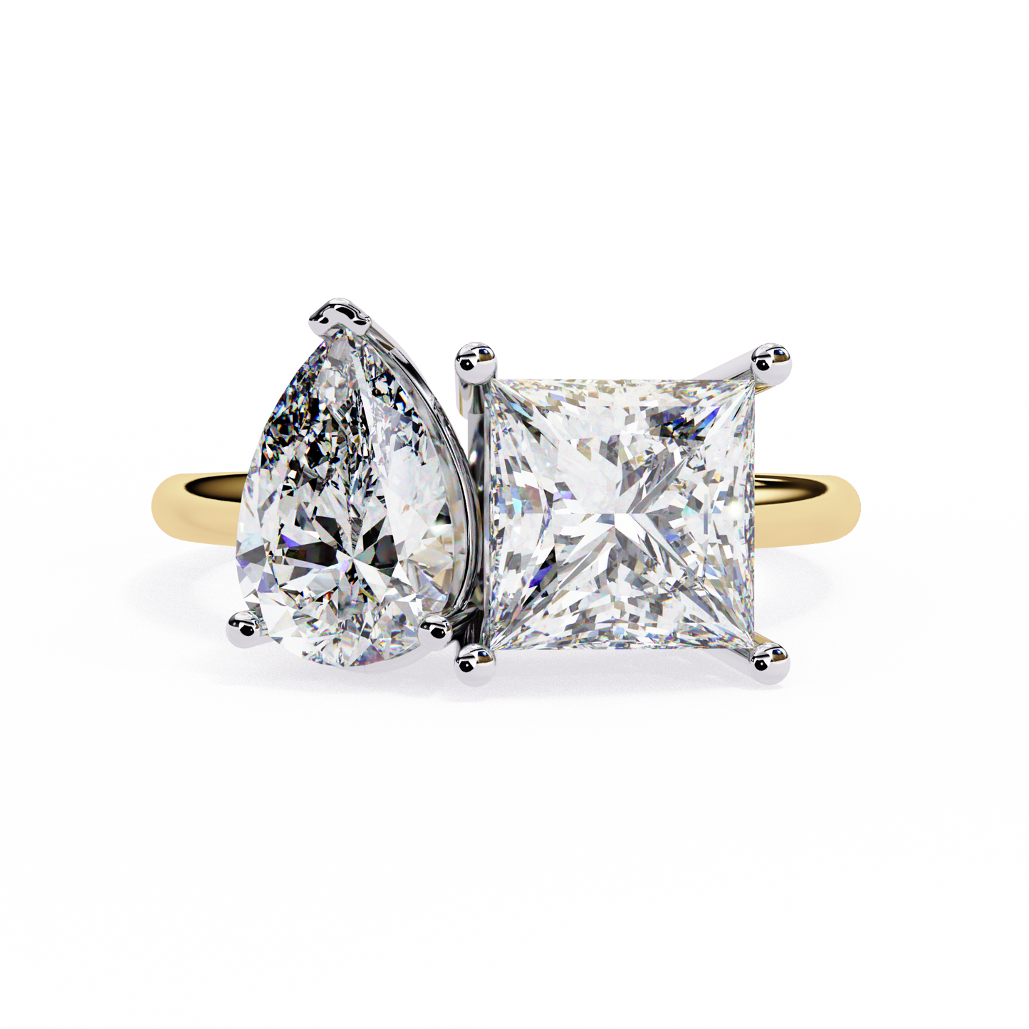 4.30 CT Pear And Princess Cut Cluster Two Diamond Antique Cut Promise Diamond Ring - HIGHCARAT DIAMONDS