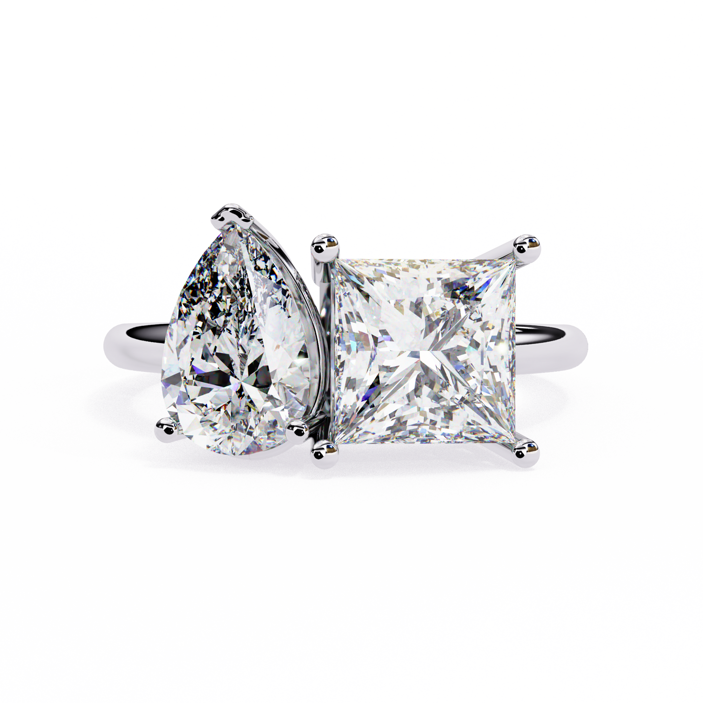 4.30 CT Pear And Princess Cut Cluster Two Diamond Antique Cut Promise Diamond Ring - HIGHCARAT DIAMONDS