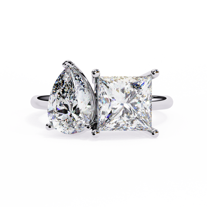 4.30 CT Pear And Princess Cut Cluster Two Diamond Antique Cut Promise Diamond Ring - HIGHCARAT DIAMONDS