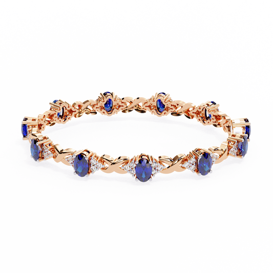 4.72Ct Oval And Round Cut Blue Fancy Diamond Minimalist Sapphire Wedding Bracelet Gift For Women's