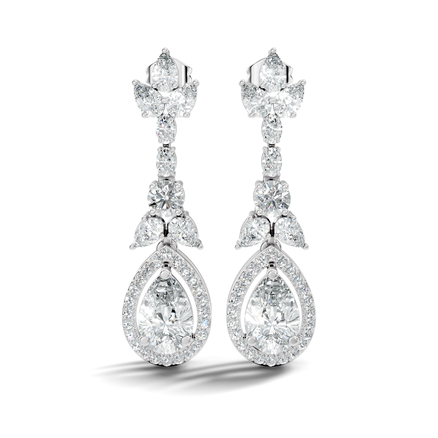 Three Type Stone Round,Oval, & Pear Shape Lab Grown Diamond 4.83 Ct Sparkling Diamond Earrings For Her - HIGHCARAT DIAMONDS