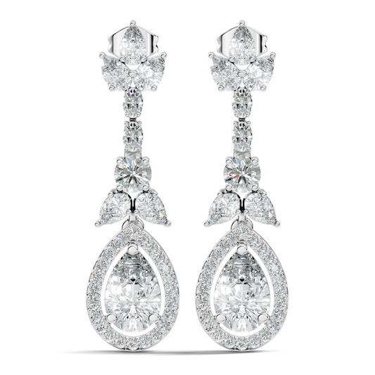 Three Type Stone Round,Oval, & Pear Shape Lab Grown Diamond 4.83 Ct Sparkling Diamond Earrings For Her - HIGHCARAT DIAMONDS