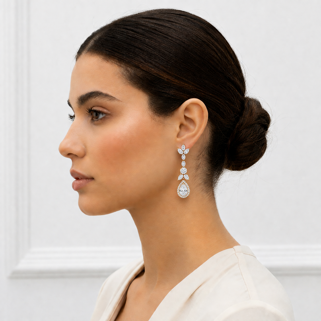 4.83 Ct Pear Oval and Round Cut Lab Grown Diamond Halo Drop Earring - HIGHCARAT DIAMONDS