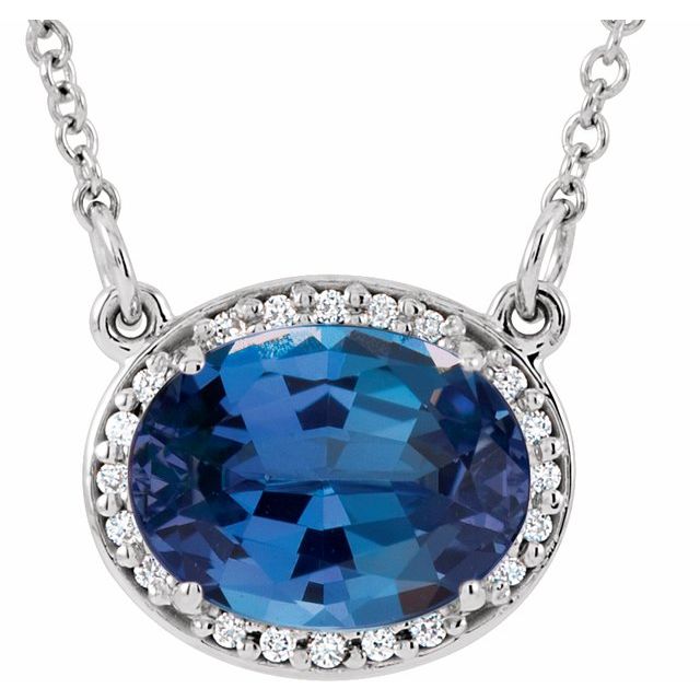 14K White Lab-Grown Blue Sapphire & .04 CTW Natural Diamond 16 1/2" Necklace