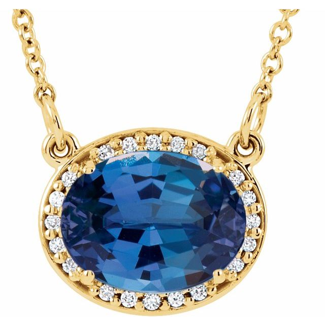 14K White Lab-Grown Blue Sapphire & .04 CTW Natural Diamond 16 1/2" Necklace