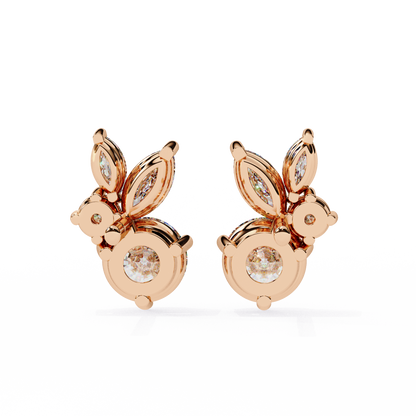 1.43Ct Round And Marquise Cut Diamond Unique Elegant Prong Set Cluster Stunning Dainty Stud Earring For Women's