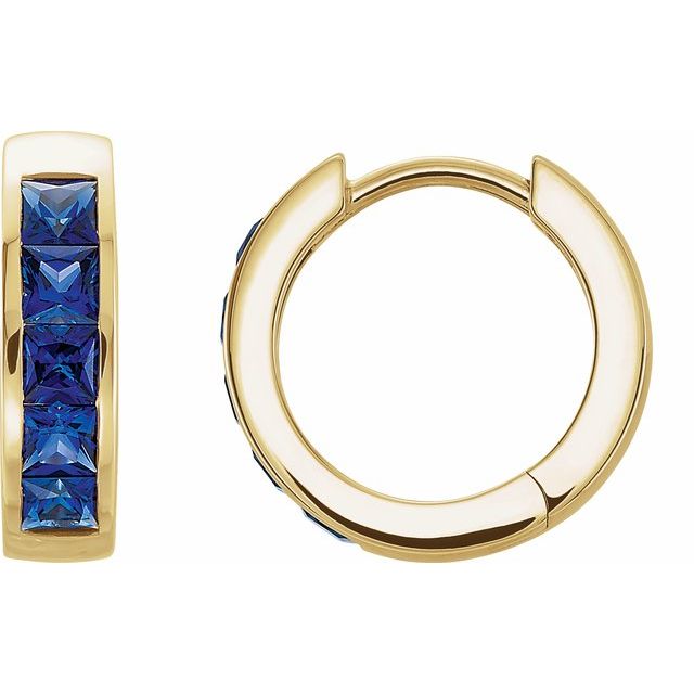 14K White Lab-Grown Blue Sapphire Hoop Earrings