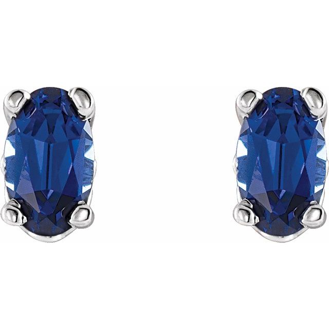 14K White Lab-Grown Blue Sapphire Earrings