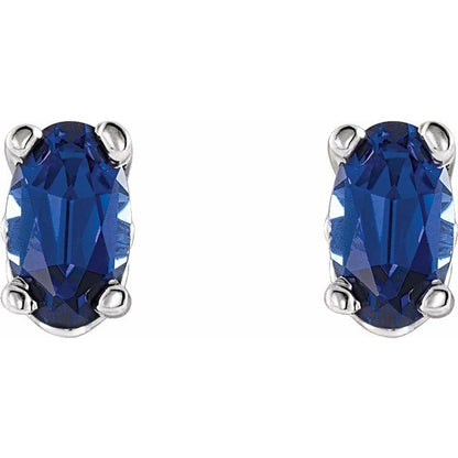 14K White Lab-Grown Blue Sapphire Earrings