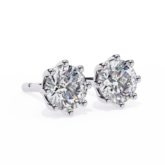 8 Prong Set 2.57Ct Round Cut High Quality Lab Grown Diamond Antique Push Back Daily Wear Stud Earring For Her