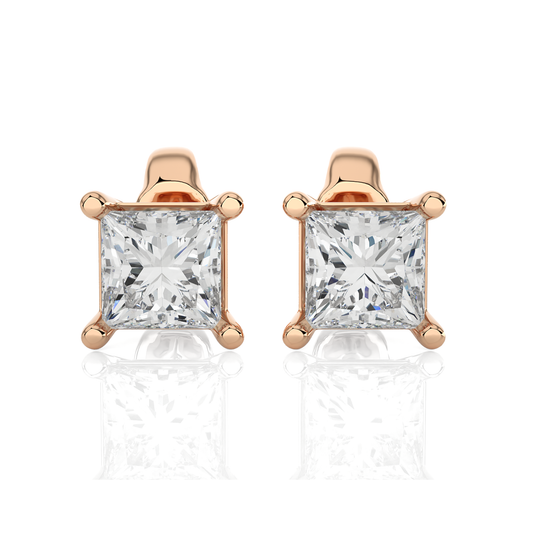1 Carat Princess Cut Lab Grown Diamond Stud Earrings