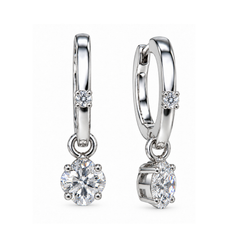 Floral And Round Diamond Drop Earrings in White Gold