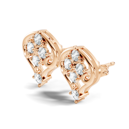 Lab Grown Round Cut Diamond Vintage Scroll Cluster Stud Earring