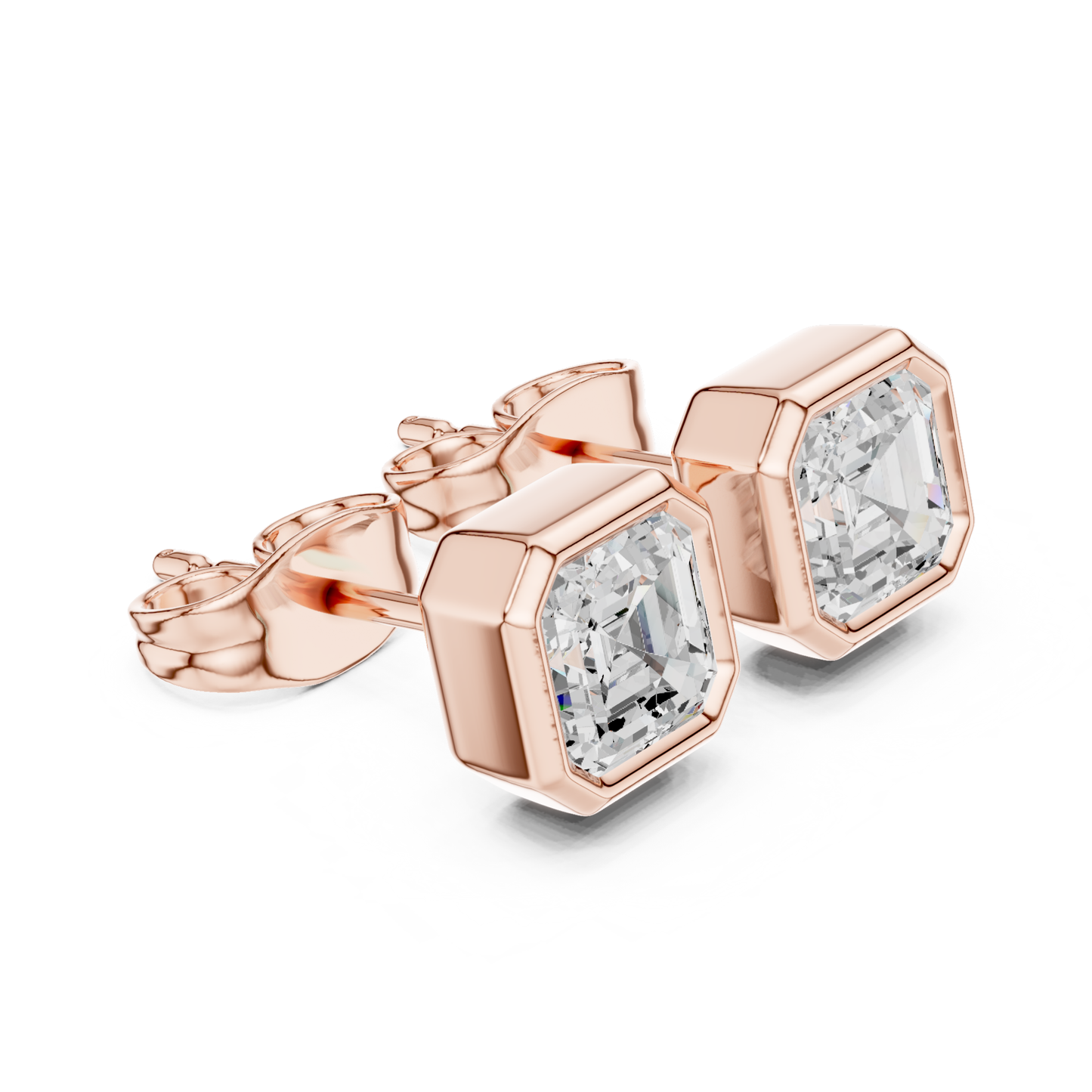 Asscher Cut Lab Grown Diamond Gold Stud Earrings