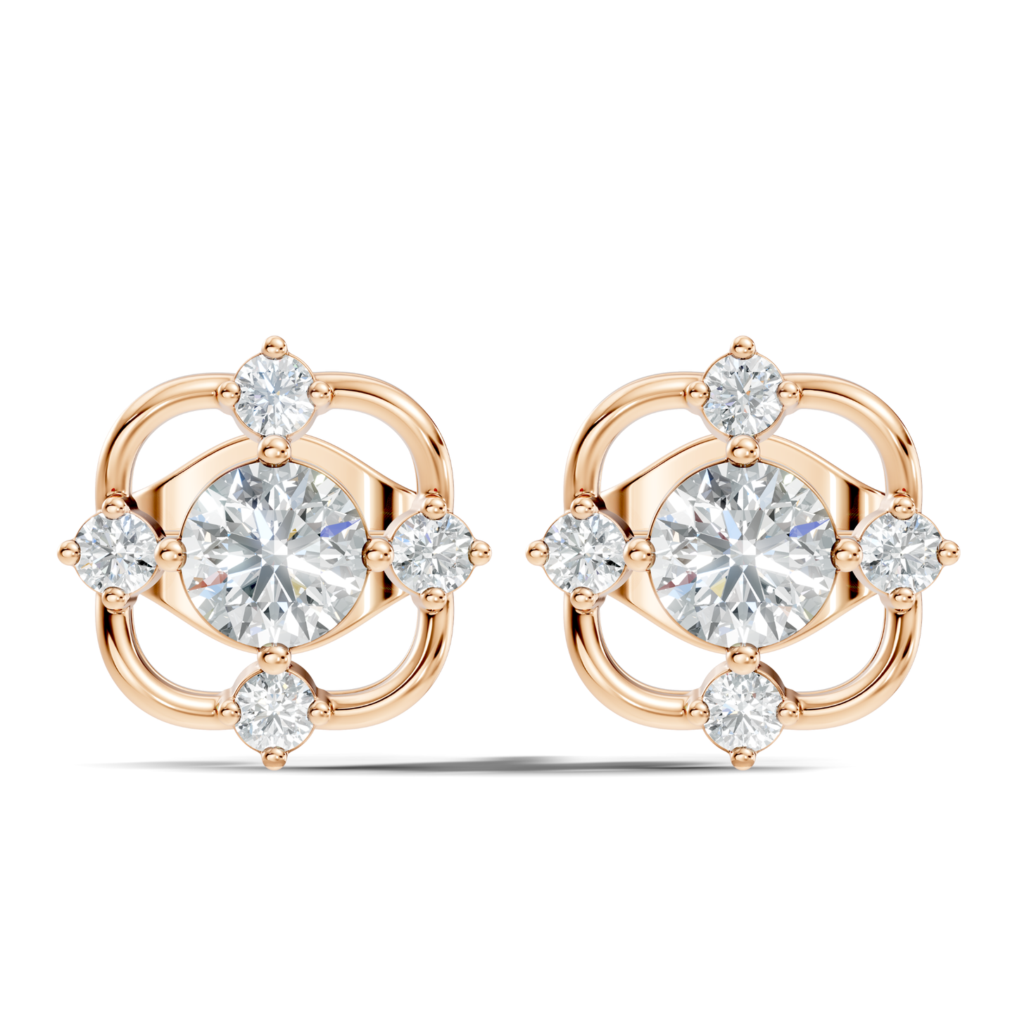 Round Cut Lab Grown Diamond Floral Cluster Square Stud Earring