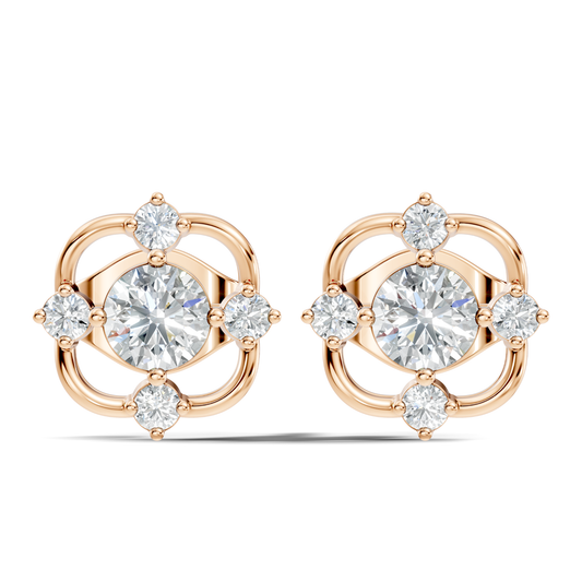 Round Cut Lab Grown Diamond Floral Cluster Square Stud Earring
