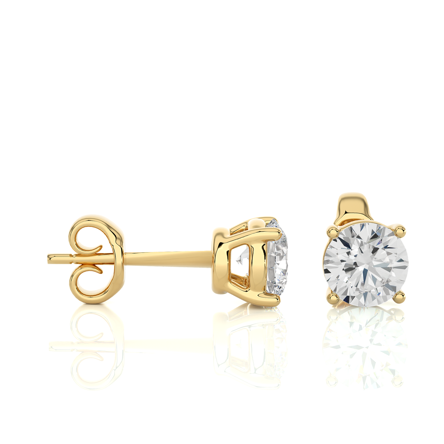 14K Yellow Gold Round Brilliant Cut Diamond Earrings
