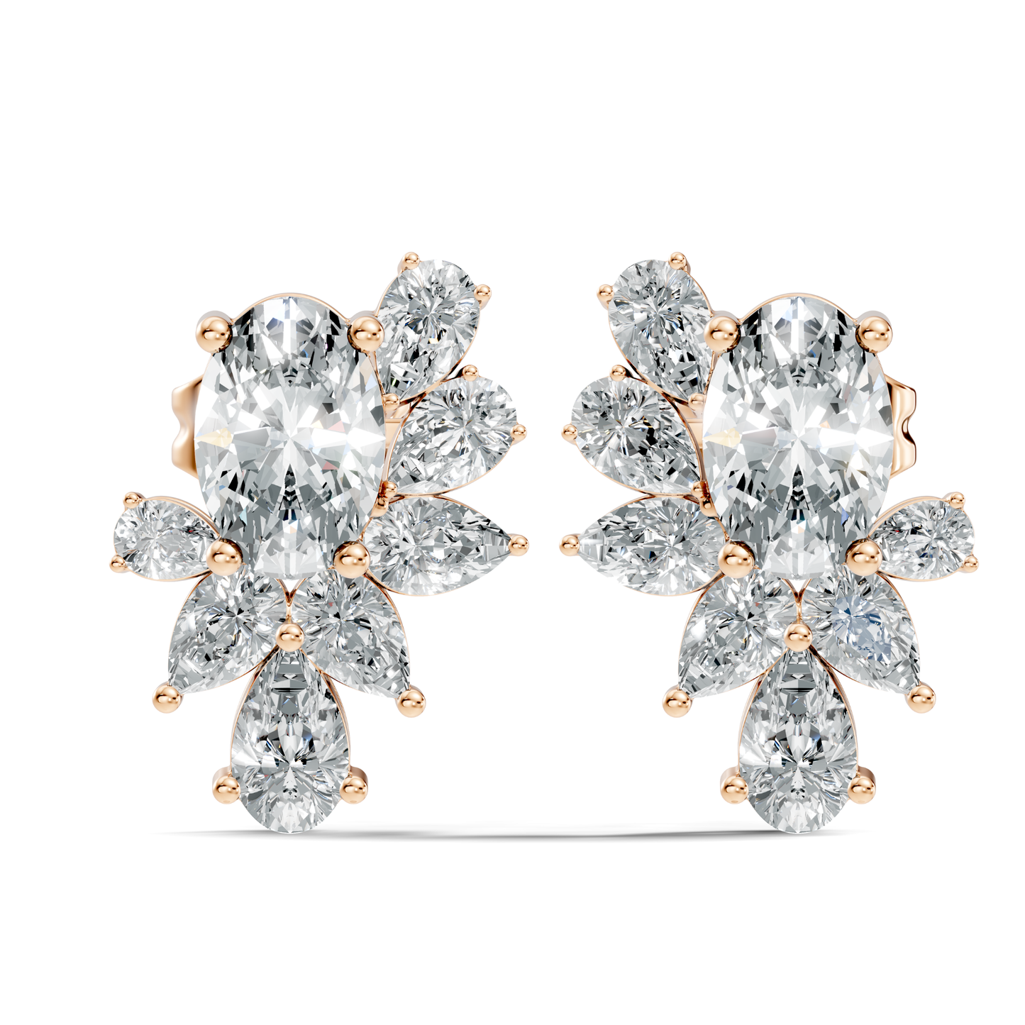 Oval and Pear Cut Lab Grown Diamond Unique Prong Stud Earring