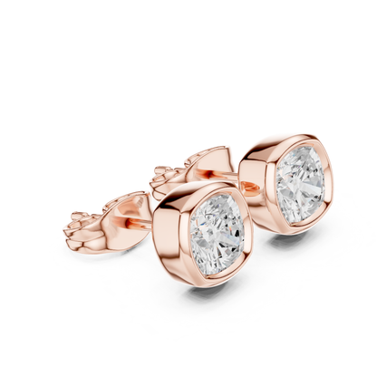 Cushion Cut Lab Grown Diamond Bezel Stud Earrings