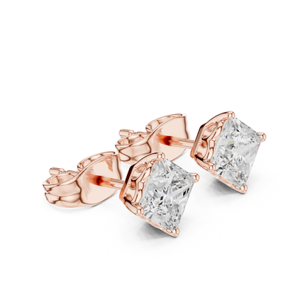 Princess Cut Lab Grown Diamond Prong Set Stud Earring