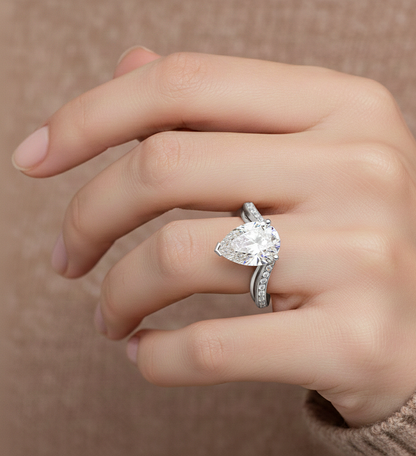 5.00Ct Pear And Round Cut White Colorless Diamond V Shape Antique Classic Stunning Wedding Ring Gift For Women's