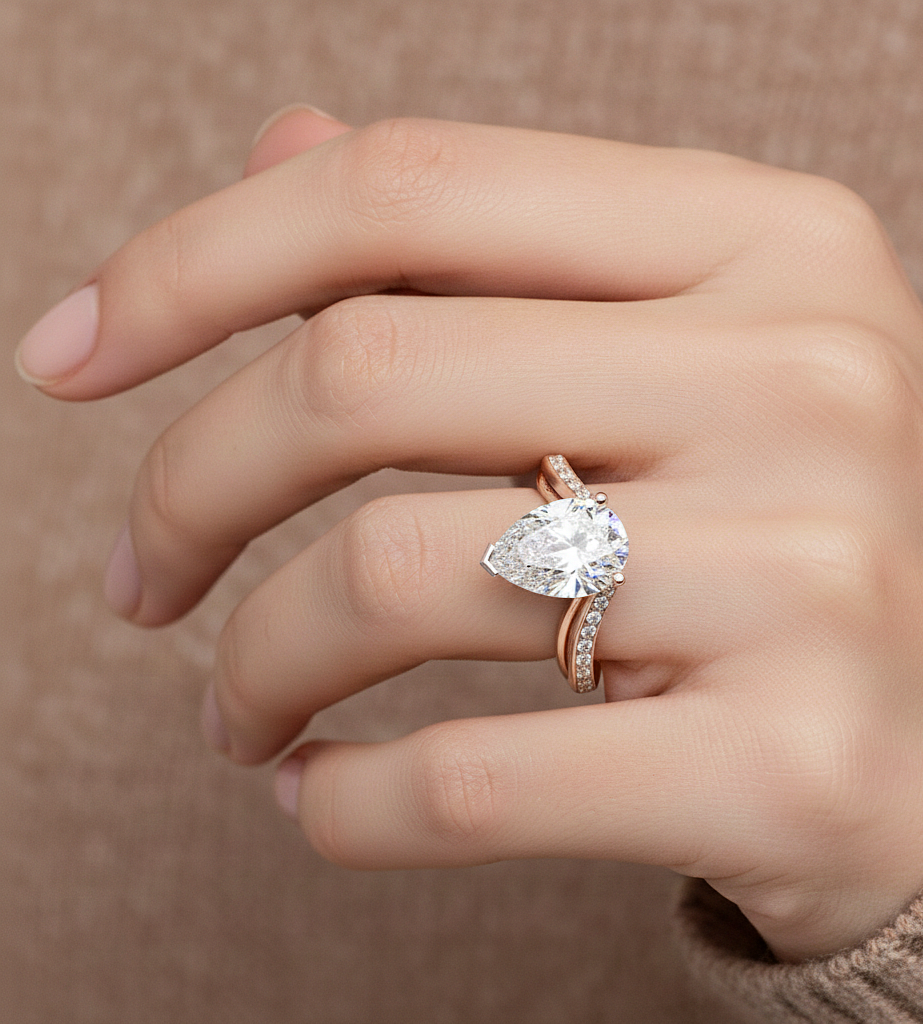 5.00Ct Pear And Round Cut White Colorless Diamond V Shape Antique Classic Stunning Wedding Ring Gift For Women's