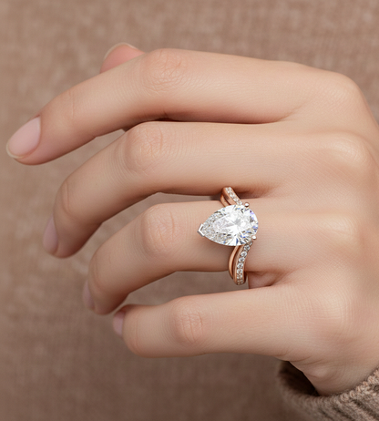 5.00Ct Pear And Round Cut White Colorless Diamond V Shape Antique Classic Stunning Wedding Ring Gift For Women's