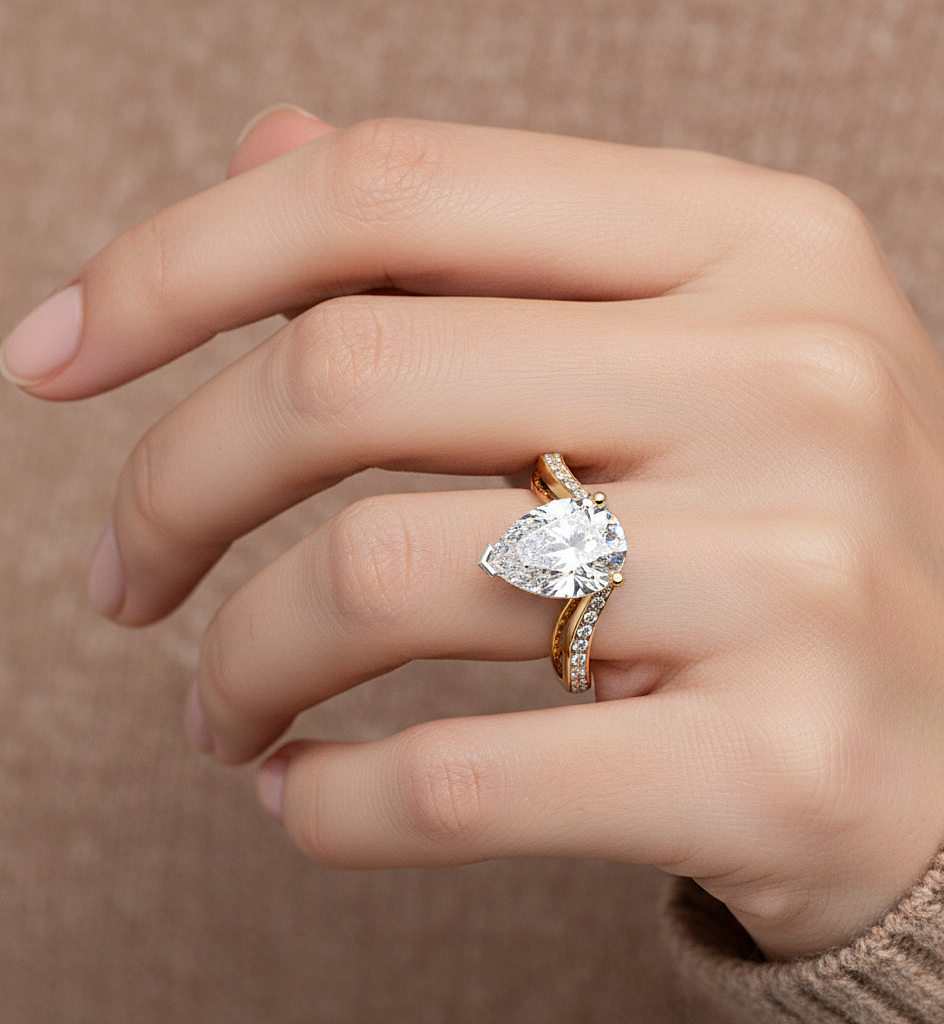 5.00Ct Pear And Round Cut White Colorless Diamond V Shape Antique Classic Stunning Wedding Ring Gift For Women's