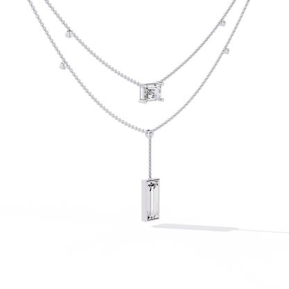 5.47 Ct Emerald , Baguette And Round Lab Grown  Cut Diamond Unique Art Deco Dainty Necklace For Her - HIGHCARAT DIAMONDS