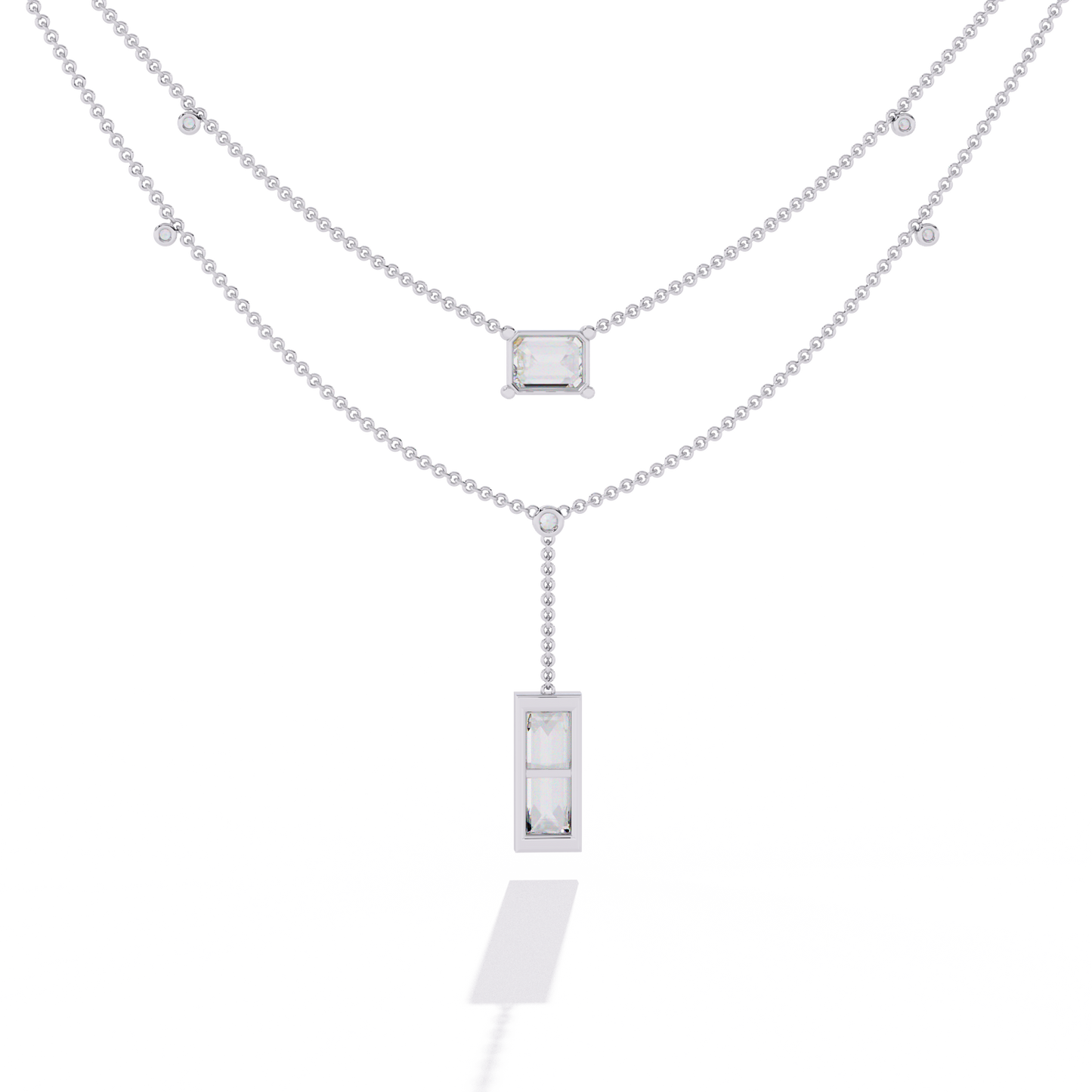5.47 Ct Emerald , Baguette And Round Lab Grown  Cut Diamond Unique Art Deco Dainty Necklace For Her - HIGHCARAT DIAMONDS