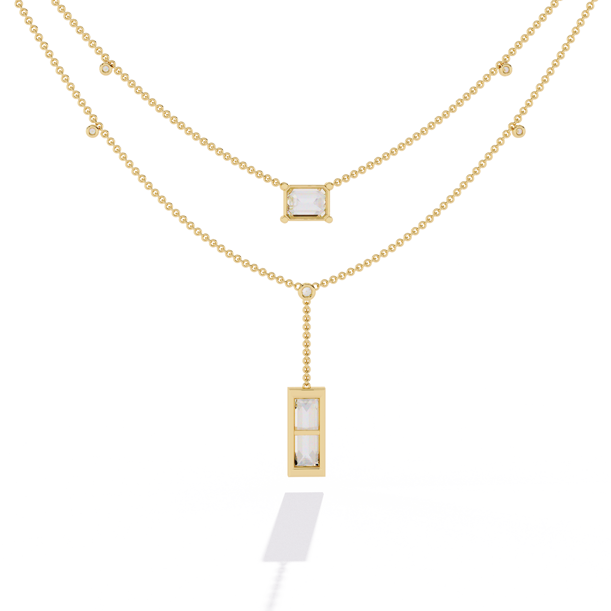 5.47 Ct Emerald , Baguette And Round Lab Grown  Cut Diamond Unique Art Deco Dainty Necklace For Her - HIGHCARAT DIAMONDS