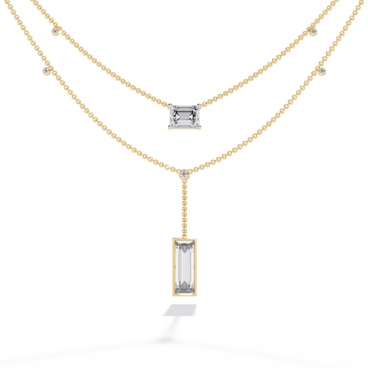 5.47 Ct Emerald , Baguette And Round Lab Grown  Cut Diamond Unique Art Deco Dainty Necklace For Her - HIGHCARAT DIAMONDS