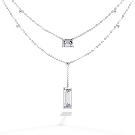 5.47 Ct Emerald , Baguette And Round Lab Grown  Cut Diamond Unique Art Deco Dainty Necklace For Her - HIGHCARAT DIAMONDS