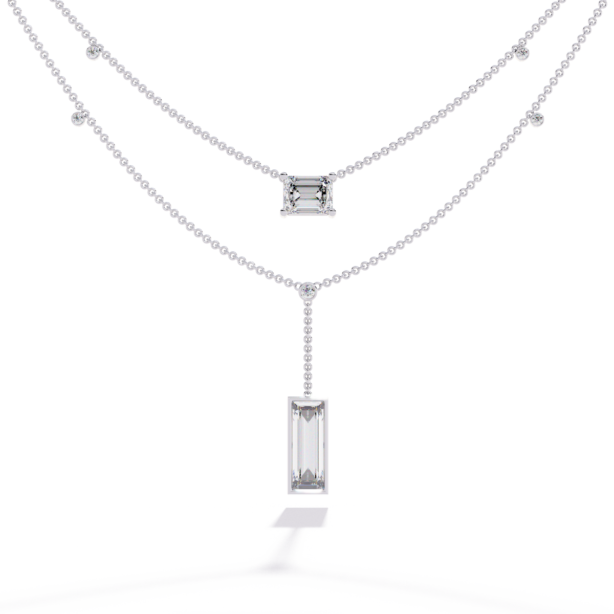 5.47 Ct Emerald , Baguette And Round Lab Grown  Cut Diamond Unique Art Deco Dainty Necklace For Her - HIGHCARAT DIAMONDS