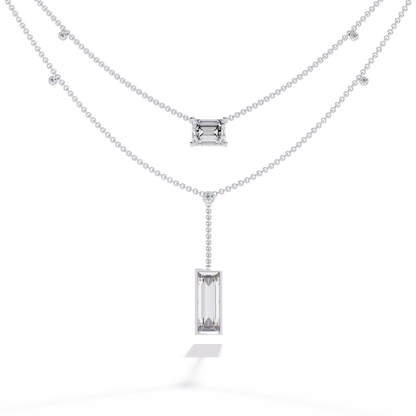 5.47 Ct Emerald , Baguette And Round Lab Grown  Cut Diamond Unique Art Deco Dainty Necklace For Her - HIGHCARAT DIAMONDS
