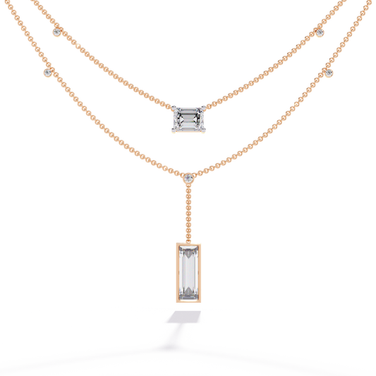 5.47 Ct Emerald , Baguette And Round Lab Grown  Cut Diamond Unique Art Deco Dainty Necklace For Her - HIGHCARAT DIAMONDS