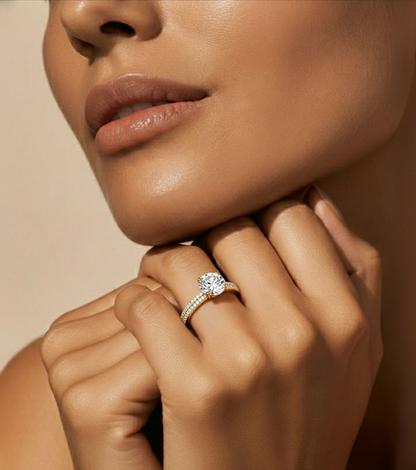 5.70 Ct Round Shaped Lab Grown  Diamond 18k Solid Gold With Side Stone Stunning Engagement Ring For Her - HIGHCARAT DIAMONDS