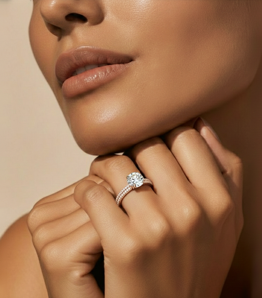 5.70 Ct Round Shaped Lab Grown  Diamond 18k Solid Gold With Side Stone Stunning Engagement Ring For Her - HIGHCARAT DIAMONDS