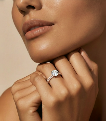 5.70 Ct Round Shaped Lab Grown  Diamond 18k Solid Gold With Side Stone Stunning Engagement Ring For Her - HIGHCARAT DIAMONDS