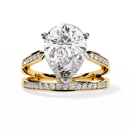 5.78Ct Pear And Round Cut Diamond Antique Vintage 10k Yellow Gold  Elegant Statement Dazzling Ring