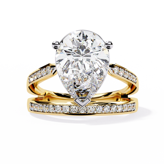 5.78Ct Pear And Round Cut Diamond Antique Vintage 10k Yellow Gold  Elegant Statement Dazzling Ring - HIGHCARAT DIAMONDS