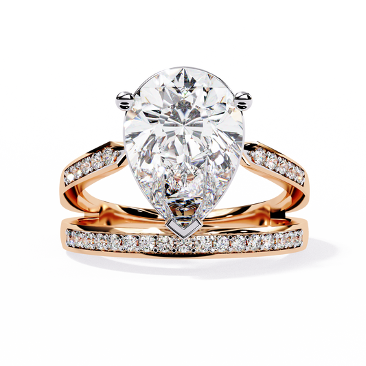 5.78Ct Pear And Round Cut Diamond Antique Vintage 10k Yellow Gold  Elegant Statement Dazzling Ring
