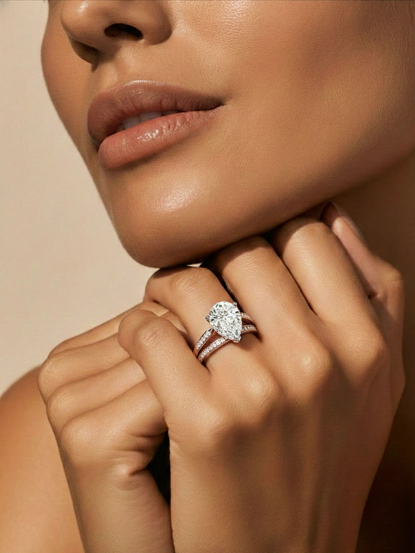 5.78Ct Pear And Round Cut Diamond Antique Vintage 10k Yellow Gold  Elegant Statement Dazzling Ring