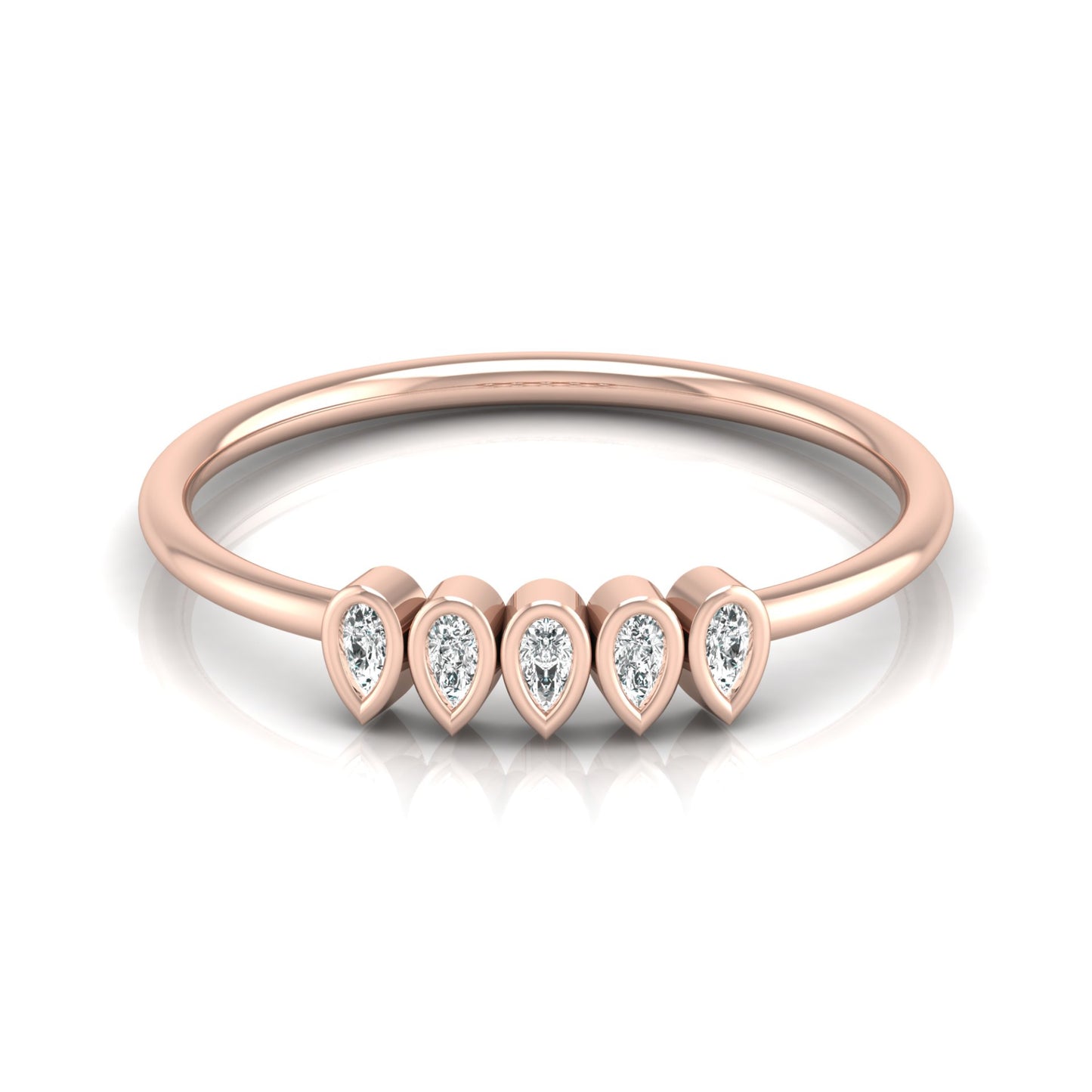 5 Stone Pear Cut Bezel Set Diamond Wedding Ring in 14KT Gold Lab Grown or Natural for Her - HIGHCARAT DIAMONDS